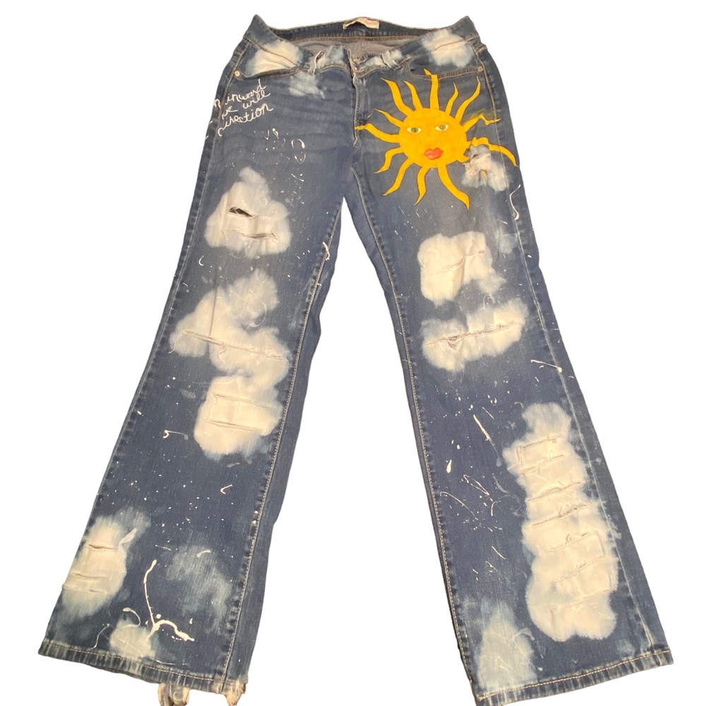 Unique Distressed Customized Size 16 M Levi Jeans with Sun